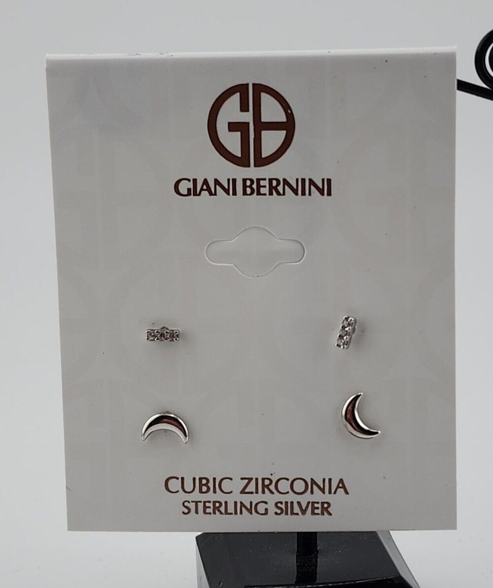 Giani Bernini CZ Moon and Bar Small Stud Earring Set In Sterling Silver